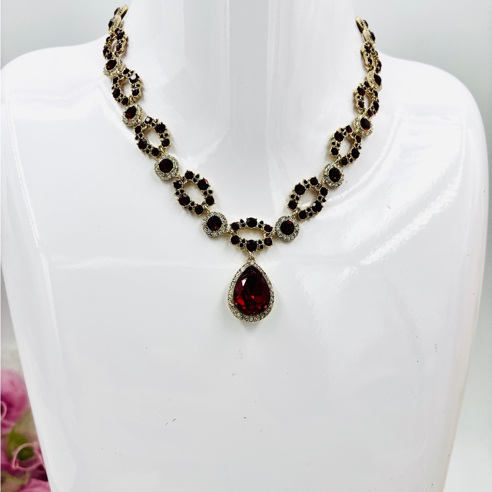 GIVENCHY Gold-Tone Pavé Crystal & Red Crystal Lariat Necklace